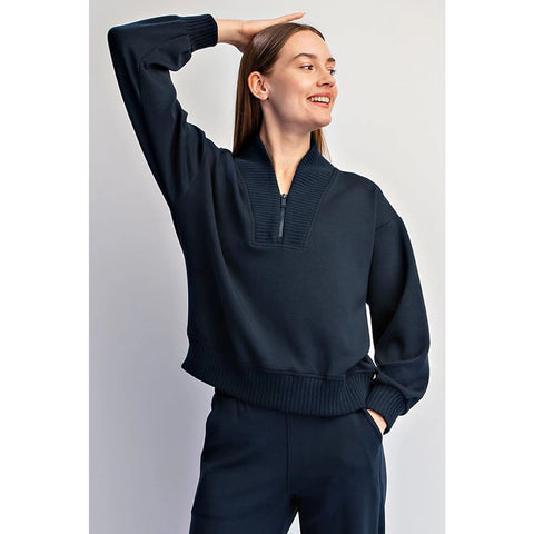 Modal Scuba Luxe V-Neck Top Teal Navy