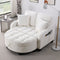 Modern Corduroy Loveseat Sofa with Storage Ottoman - White