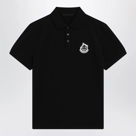 Moncler Black cotton piqué polo shirt with logo
