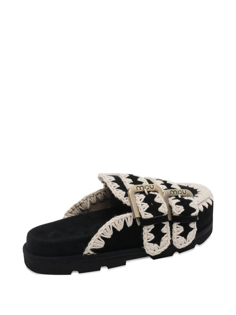 Mou Black, round toe, buckle detail Bio low slippers