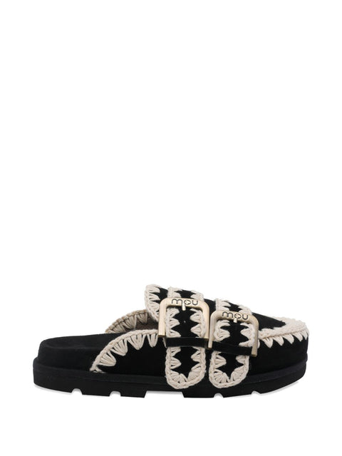 Mou Black, round toe, buckle detail Bio low slippers