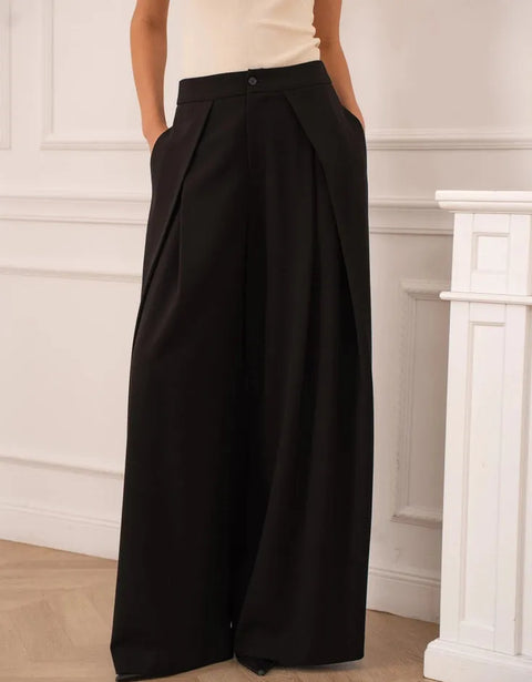 Nikki Wide-Leg High-Waist Trousers with Front Pleats