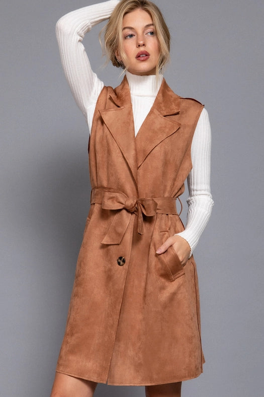 Camel Overcoat Vest Over Coat Duster Sleeveless Camel Coat Womens