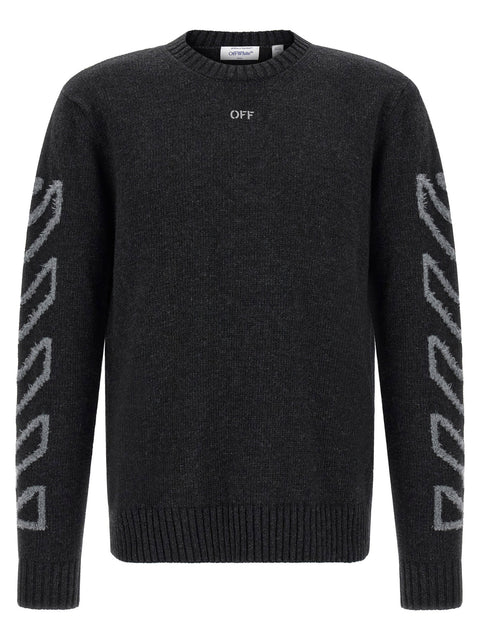 Off White Diag Arrow Fuzzy Sweater With Intarsia