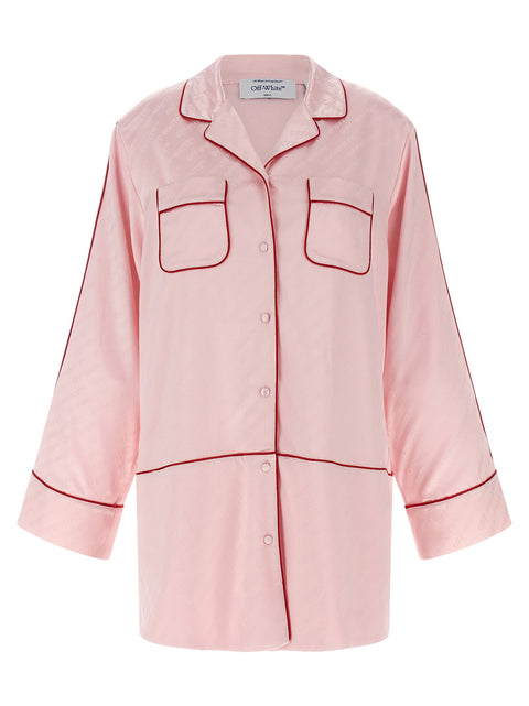 Off White Jacquard Satin New Roxy Pajama Shirt