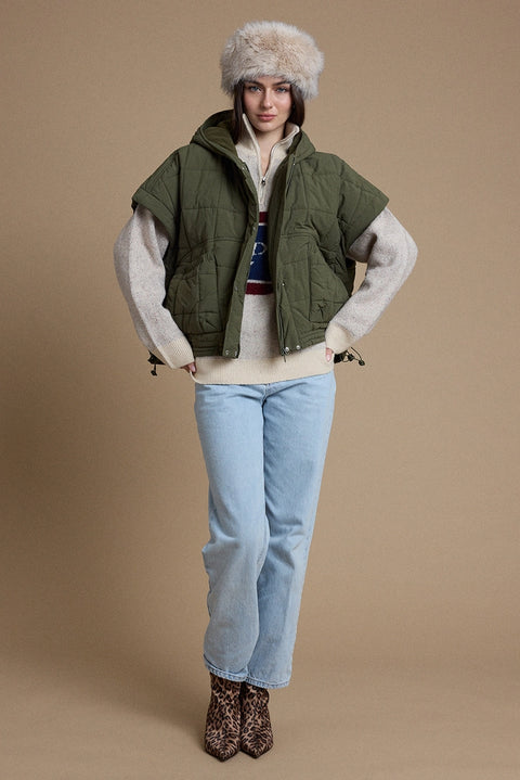 Oversized Quilted Hooded Poncho Vest
