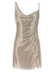Self-Portrait Champagne Rhinestone Draped Mini Dress
