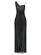 Self-Portrait Black Rhinestone Draped Maxi Dress