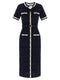 Self-Portrait Navy Pointelle Knit Midi Dress