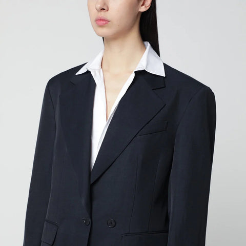 P.A.R.O.S.H. Blue linen-blend single-breasted jacket