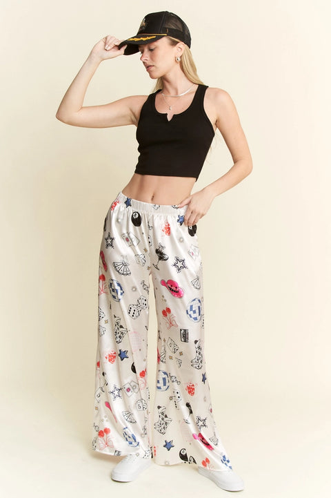 Party Collage Satin Pants Cream-Pants-JADE BY JANE-S-Cream-Urbanheer