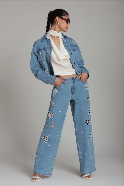 Pearl Fleur Embellished Stretch Denim Jean