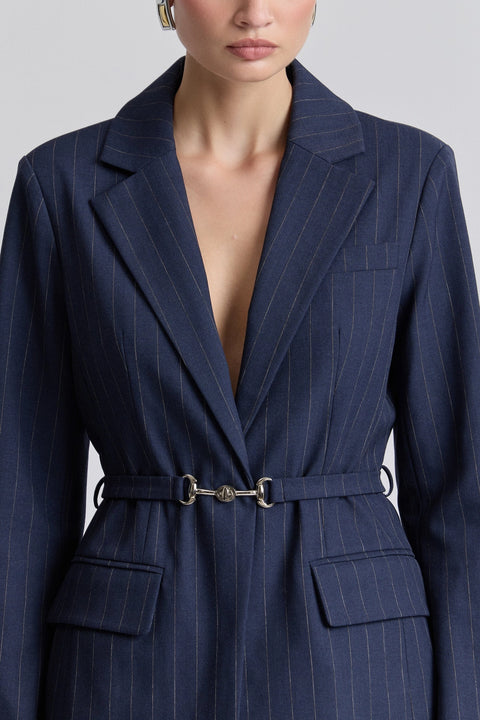 Pinstripe Belted Blazer