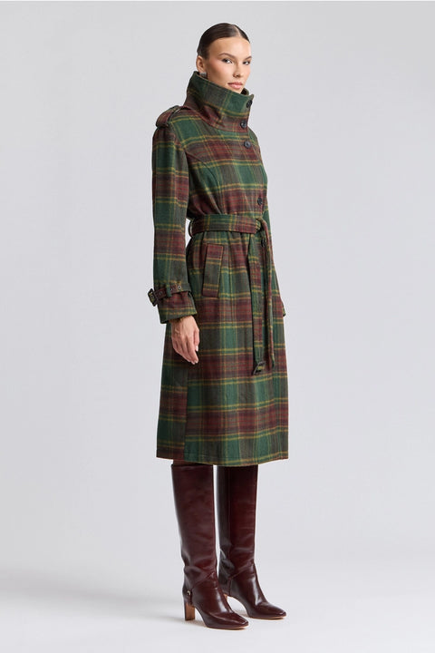 Plaid Faux Wool Utility Trench Coat