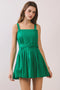 Pleated Bodice Square Neck Matching Belt Dress