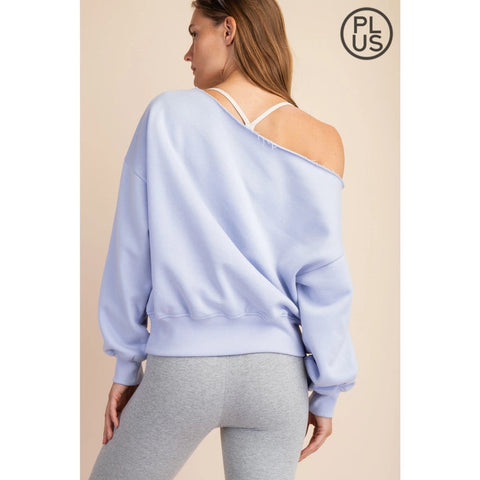 Plus Size French Terry Fleece Off Shoulder Sweatshirt Iris-Sweatshirt-Rae Mode-1X-Urbanheer
