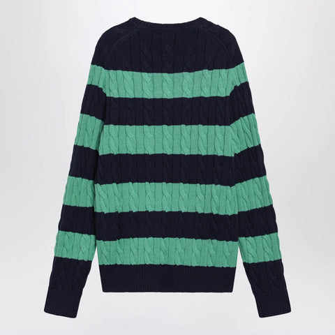 Polo Ralph Lauren Navy blue/green striped cable knit sweater
