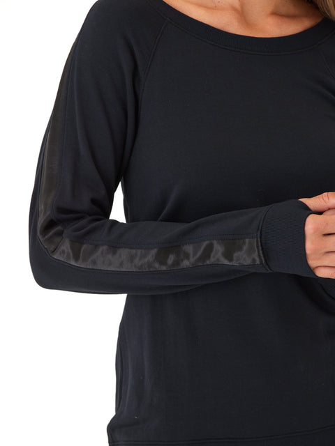 Priscilla Feather Fleece Satin Trim Detail Raglan Pullover