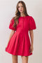 Puff Sleeve Pleated Mini Dress