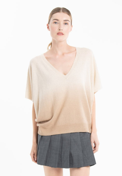 Pull col V cachemire beige clair/beige foncé femme - RIA 7B-col v femme-Studio Cashmere8-S-M-SC8-00967-beige clair/beige foncé-Urbanheer