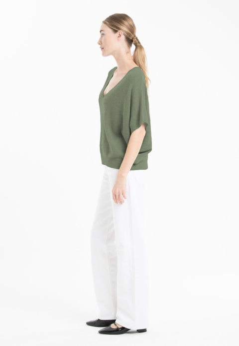 Pull col V cachemire kaki militaire femme - RIA 25-col v femme-Studio Cashmere8-S-M-SC8-01120-kaki militaire-Urbanheer
