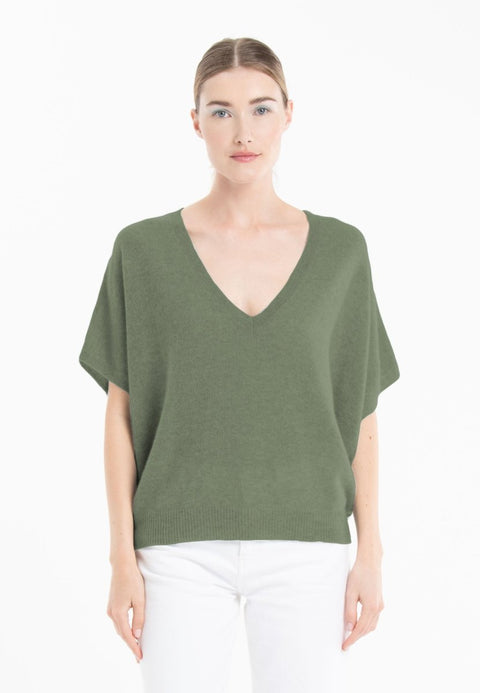 Pull col V cachemire kaki militaire femme - RIA 25-col v femme-Studio Cashmere8-S-M-SC8-01120-kaki militaire-Urbanheer