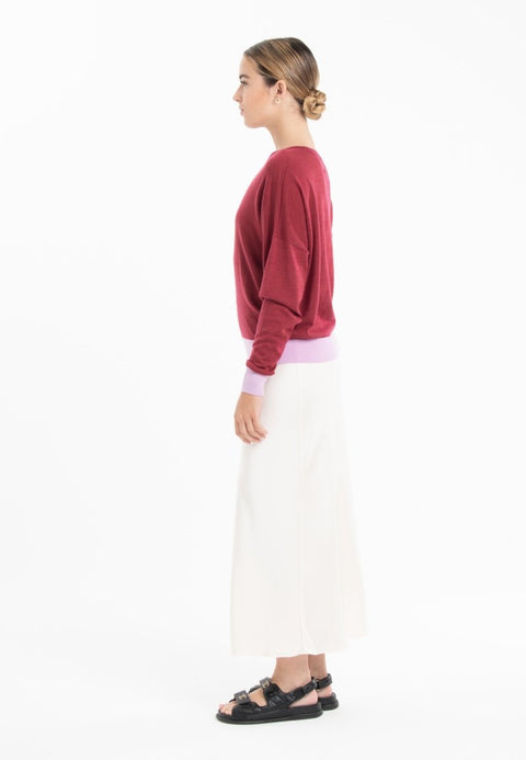 Pull col rond oversize ultrafin cachemire et laine rouge/ lavande femme - KELLY 3-col rond femme-Studio Cashmere8-S-M-SC8-01036-rouge/lavande-Urbanheer