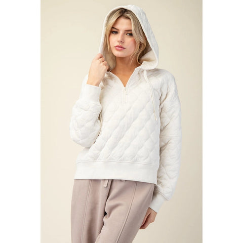 Quilted Quarter Zip Hoodie Jacket Bone-Jacket-Rae Mode-S-Urbanheer