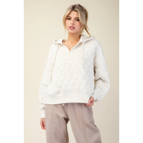 Quilted Quarter Zip Hoodie Jacket Bone-Jacket-Rae Mode-S-Urbanheer