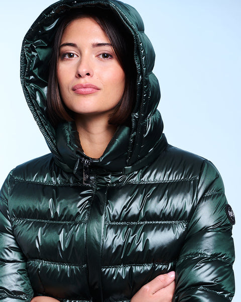 RACHEL slim fit long down jacket with detachable hood