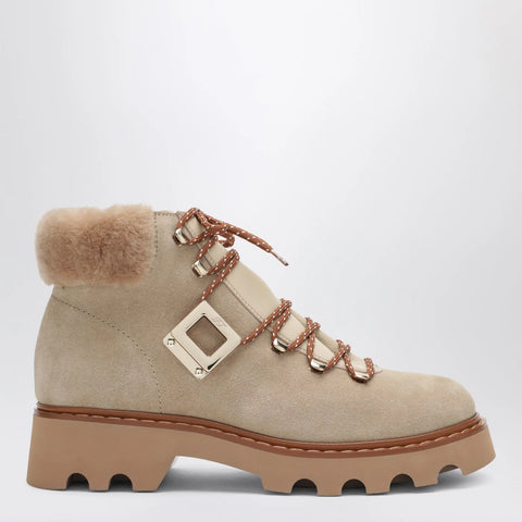 ROGER VIVIER Viv' Rangers Truck Booties in suede beige