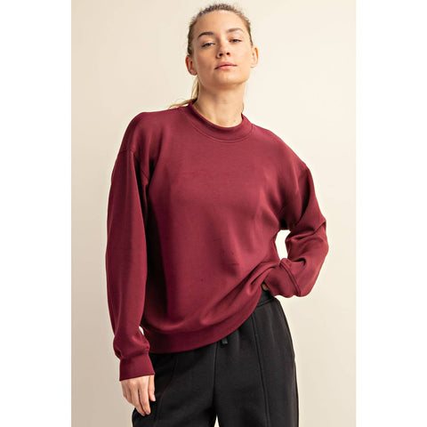 MODAL SCUBA MOCK NECK PULLOVER WINE