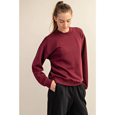 MODAL SCUBA MOCK NECK PULLOVER WINE