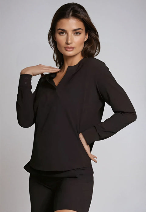 Resort Vee Popover Shirt - Black
