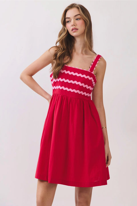Ric Rac Trim Back Smocked Detail Mini Dress
