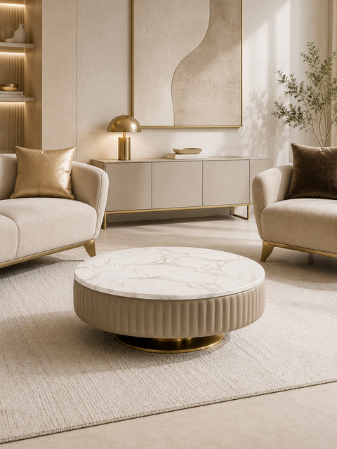 Round Marble & Steel Coffee Table