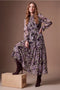 Ruffle Neck Floral Print Woven Maxi Dress