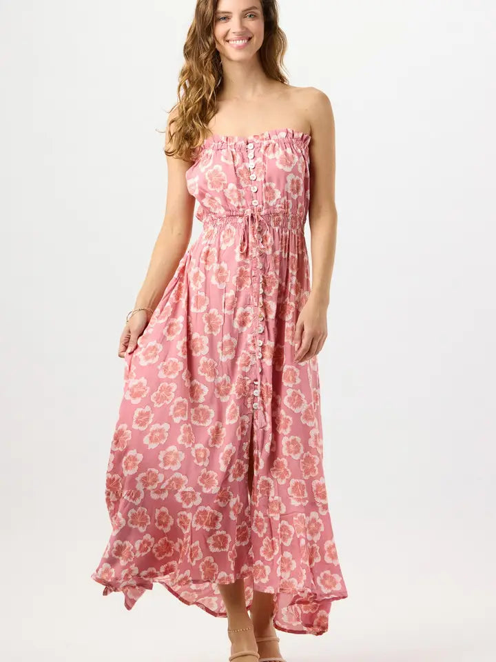 Eri Maxi Dress | Hawaiian Apparel & Beachwear | Lanai Floral Mauve | One Size | Tiare Hawaii