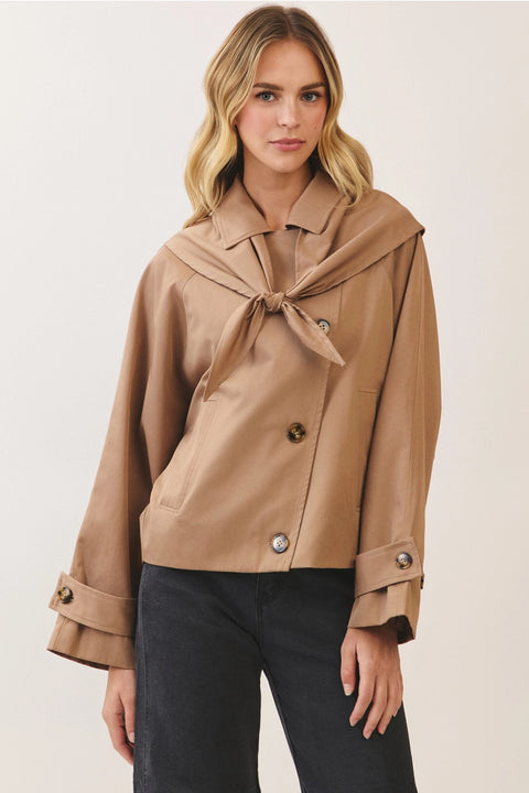 Sailor Collar Tie-Front Trench Jacket