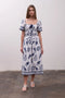 Sailor Print Front Tie Short Sleeve Midi Dress-Dress-Moon River-XS-IVORY MULTI-Urbanheer