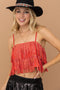 Satin Base Studded Tiered Fringe Cami Top Red-Top-Blue B-S-RED-Urbanheer