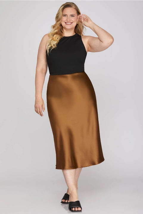 Satin Bias Midi Skirt Plus size