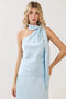 Scarf Neck Accent Open Back Satin Top
