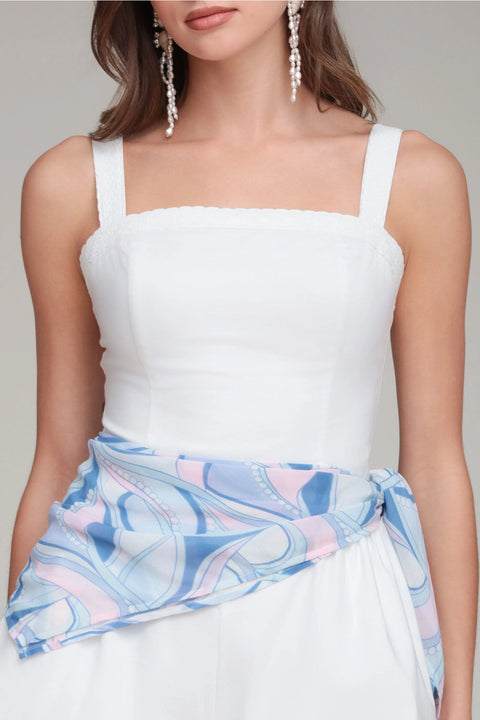 Scarf Trimmed Cotton Blend Romper