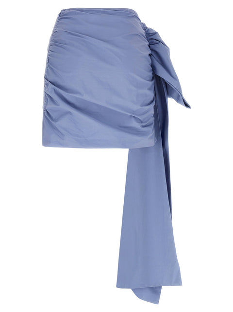Self-Portrait Blue Cotton Tie Side Mini Skirt