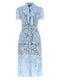 Self-Portrait Blue Lace Tie Neck Midi Dress