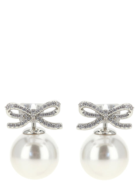 Self-Portrait Crystal Bow Pearl Back Earrings
