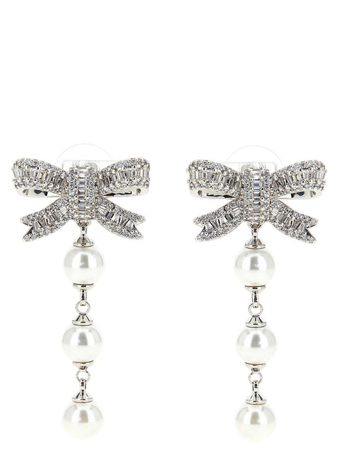 Self-Portrait Crystal Bow Pearl Droplet Earrings