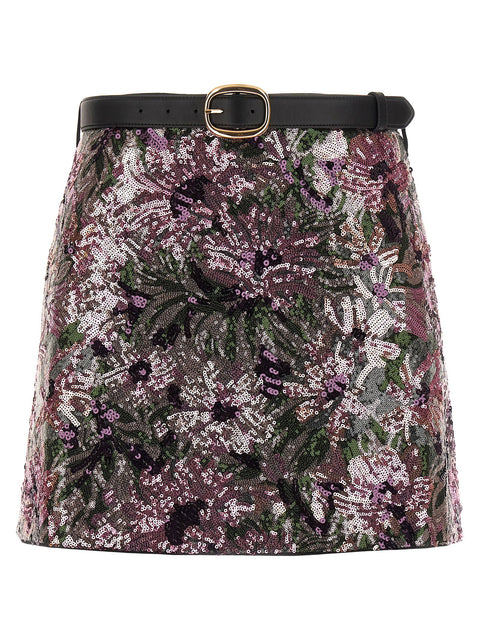 Self-Portrait Floral Sequin Mini Skirt