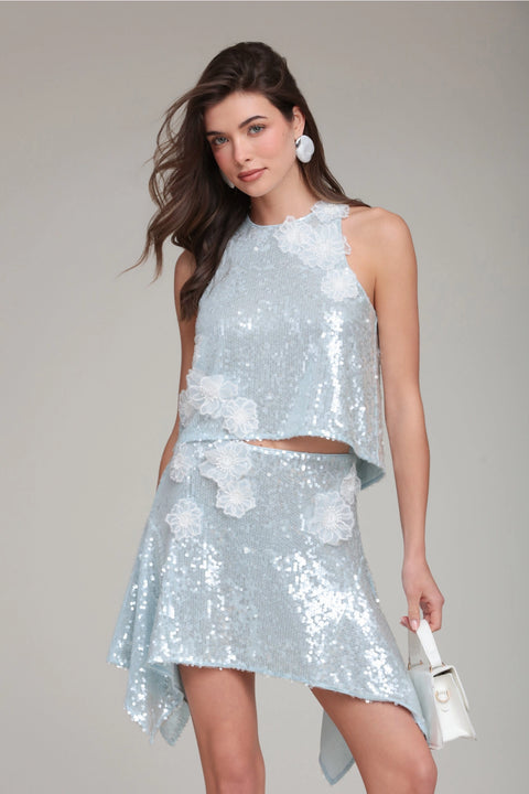 Sequin Floral Appliqué Crop Top
